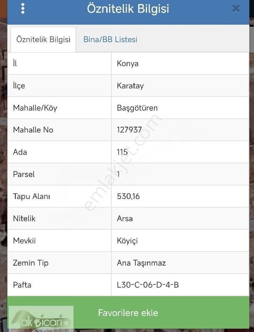 Konya Karatay Başgötüren Satılık Arsa Köy İçi