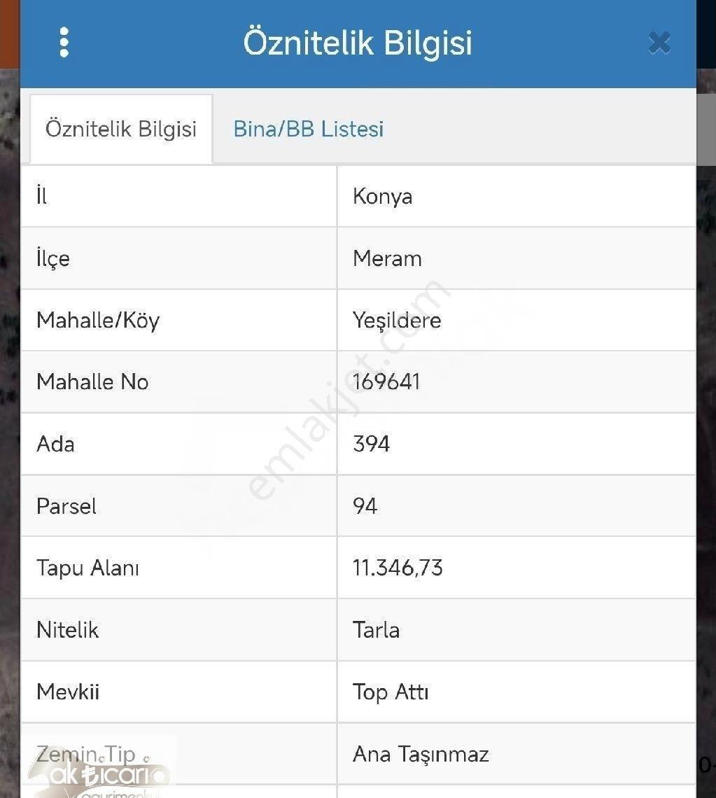 Konya Meram Yeşildere Detse Satılık Tarla