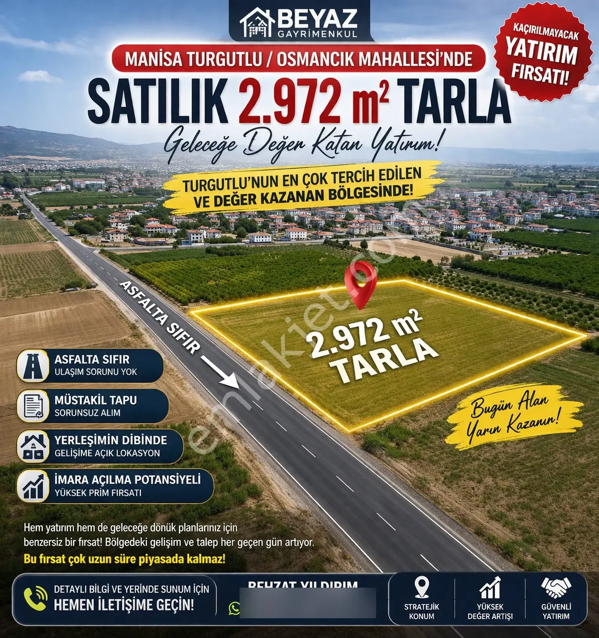 Beyaz Gayrimenkulden Turgutlu Osmancık Mh De Satılık 2.972 M2 Tarla