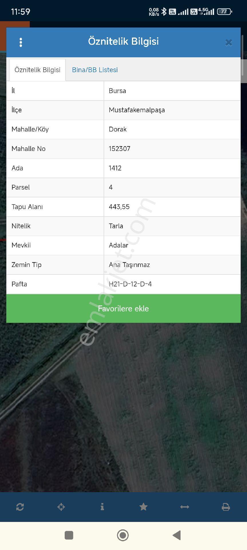 Bursa Mustafakemalpaşa Dorak Köyü’ne Komşu 443 M² Satılık Yatırımlık Tarla!