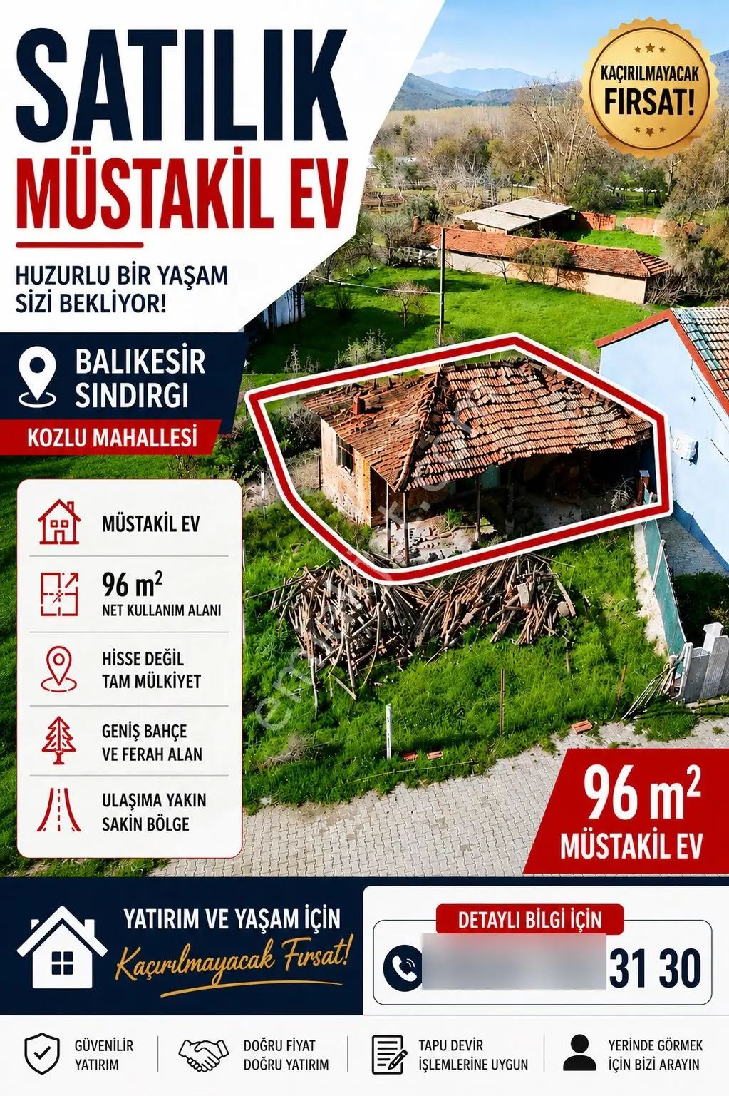 Sındırgı Kozlu Mh De Satılık Müstakil Ev