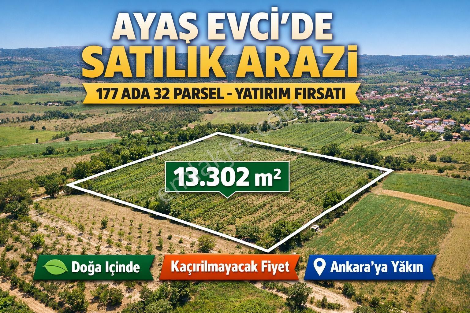 Ayaş Evci'de Yatırımlık Tek Tapu Her İşe Uygun 13,302m² Tarla