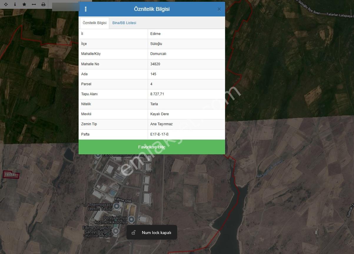Edirne Süloğlu Domurcalı Köyün'de 8.727 M2 Satılık Arsa