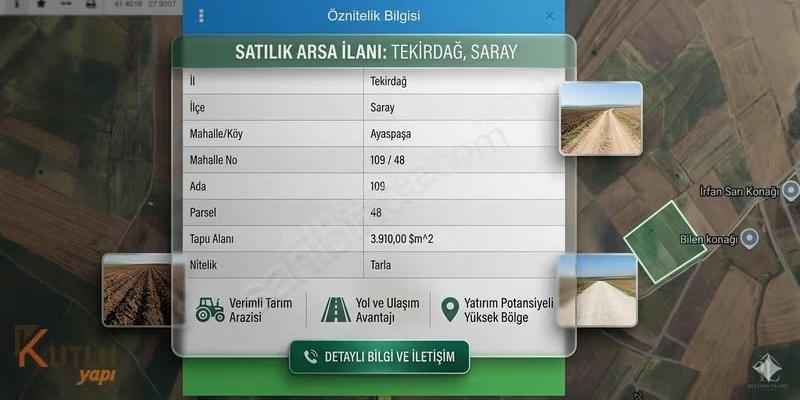 Saray Büyükyonca'da 3910m² Tek Tapu Tarla
