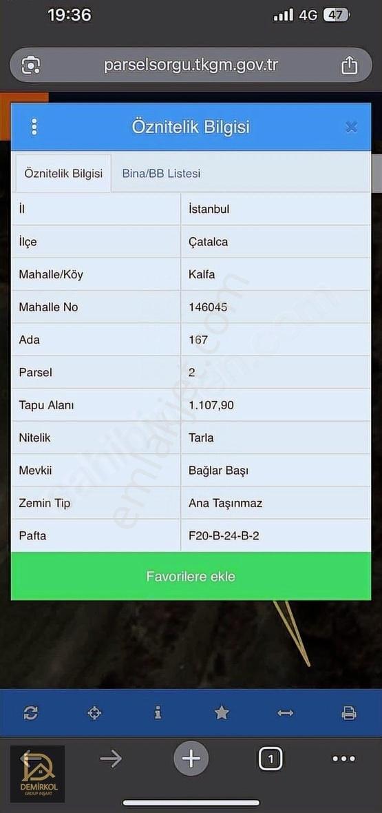 Demirkol İnşaat Çatalca Kalfaköy İfrazlı 1107 M2 Satılık Arsa - Görsel 3