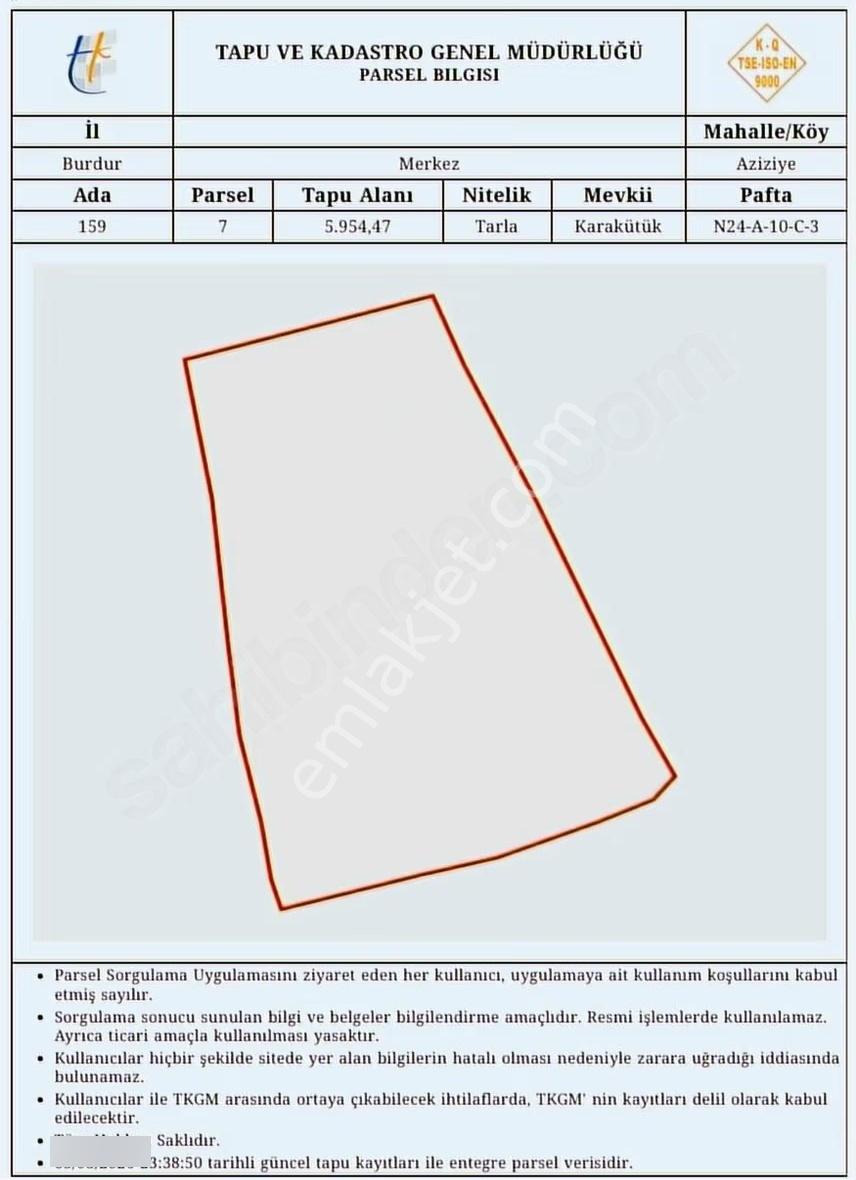Fırsat! Burdur Merkez Aziziye Köyünde 16.197m2 3 Parsel Tarla - Görsel 3