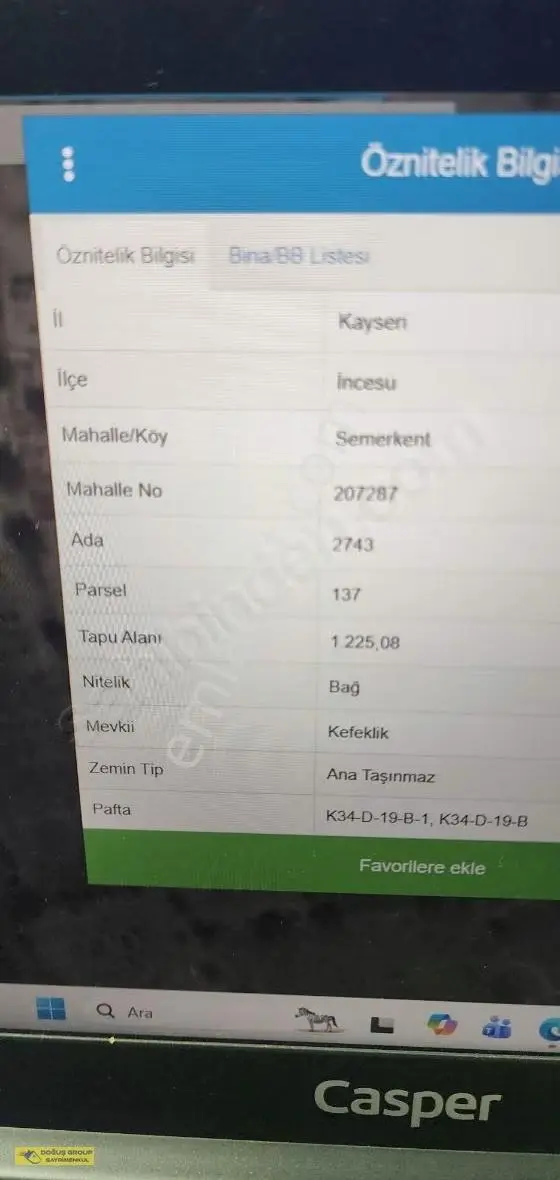İncesu Da Gelışımde Olan Bölgede Bag 1.225 M2