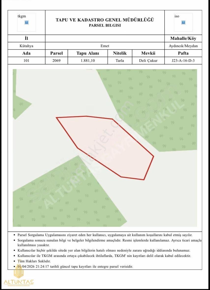 Kütahya Emet Aydıncık Meydanda 1.881 M² Satılık Tarla - Görsel 3
