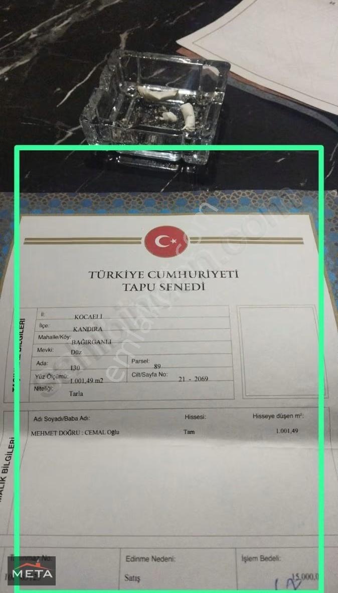 Yusuf'tan Kocaeli Kandıra Bağırganlı Sat.1001 M2 Yatırımlık Arsa