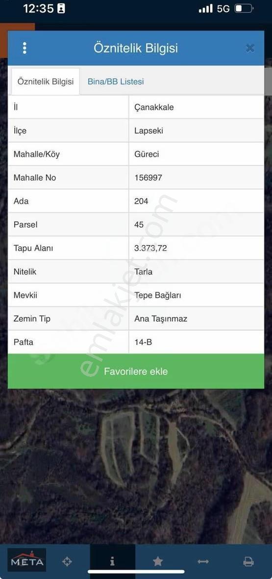 Çanakkale Lapseki Güreci Köyü Satılık Tarla 3373.72 M2