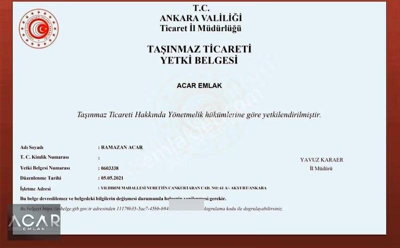 Akyurt'ta , E-devletli, 250 M2, Ceviz Ağaçlı, Sulu , Kameralı