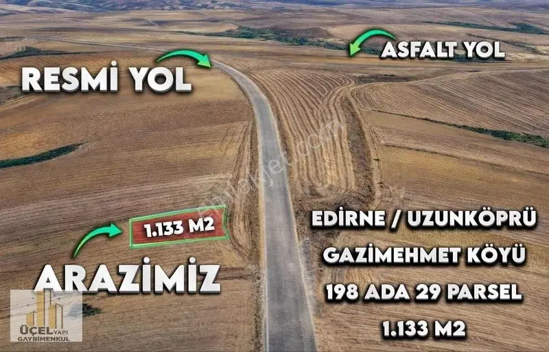 Edirne Uzunköprü Gazimehmet Tek Tapu 1.132 M2 Resmi Yola Cephe - Görsel 2