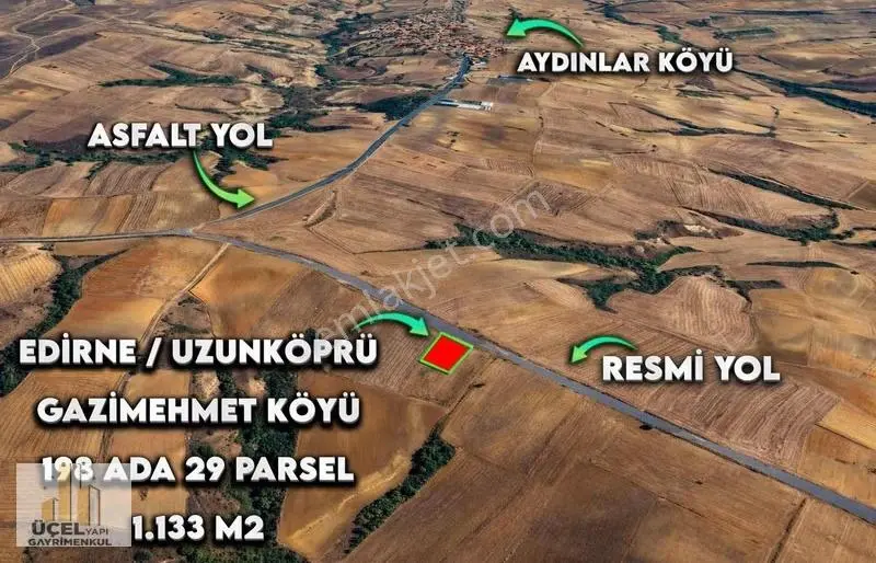 Edirne Uzunköprü Gazimehmet Tek Tapu 1.132 M2 Resmi Yola Cephe - Görsel 3