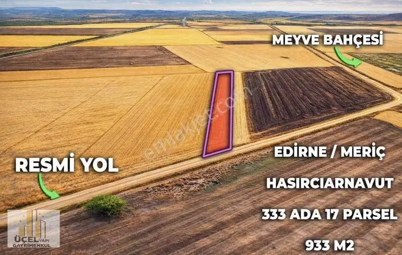Edirne Meriç Müstakil Tek Tapu 933 M2 Yola Cephe Satılık Tarla - Görsel 3