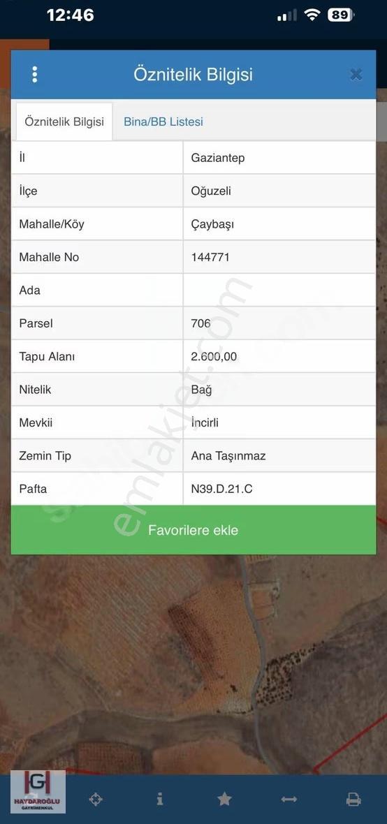 Oğuzeli Çaybaşı Mh. 2.600.m Satılık Arazi