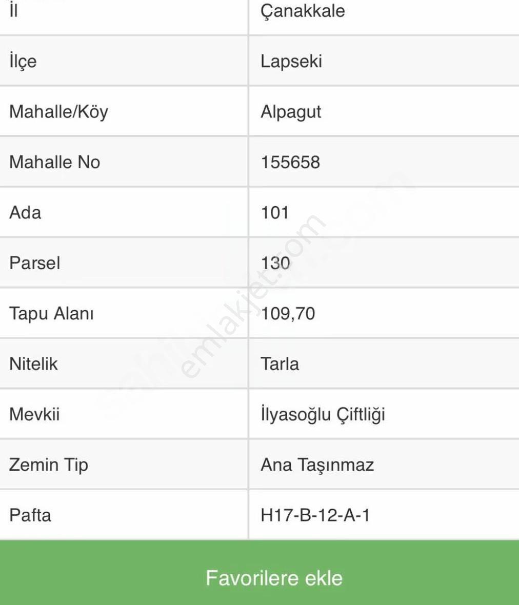 Çanakkale Lapseki Alpagut Köyü Satılık 109 M2 Müstakil Parsel