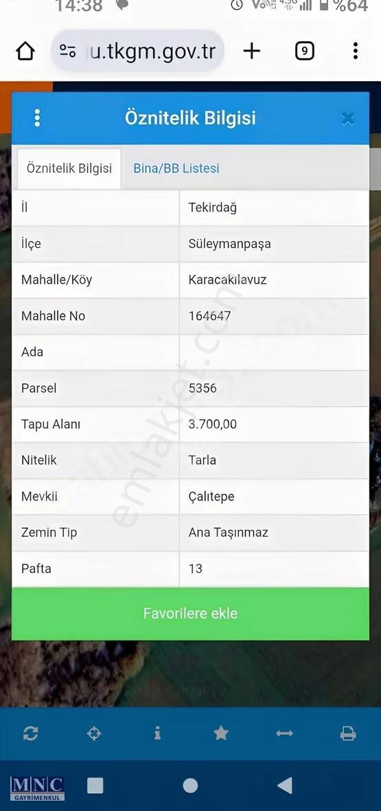 Tekirdağ Süleymanpaşa Karacakılavuz'da 3700 M² Satılık Tarla - Görsel 2