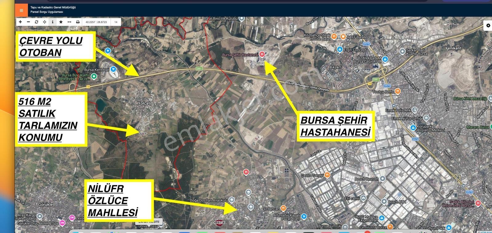 Nilüfer Yolçatı Da İmara Sıfır Satılık Tarla,516 M2