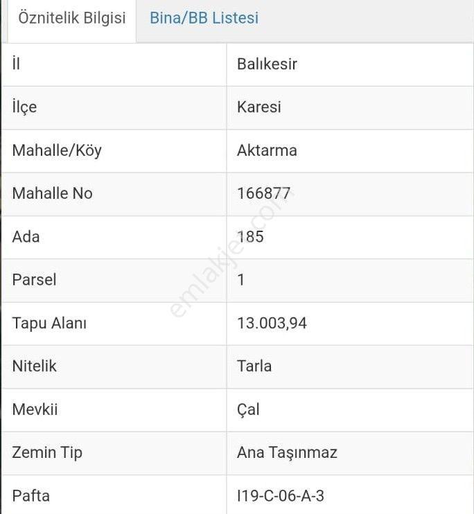 Balıkesir Karesi Aktarma Mahallesi 13.003 M2 Satılık Tarla