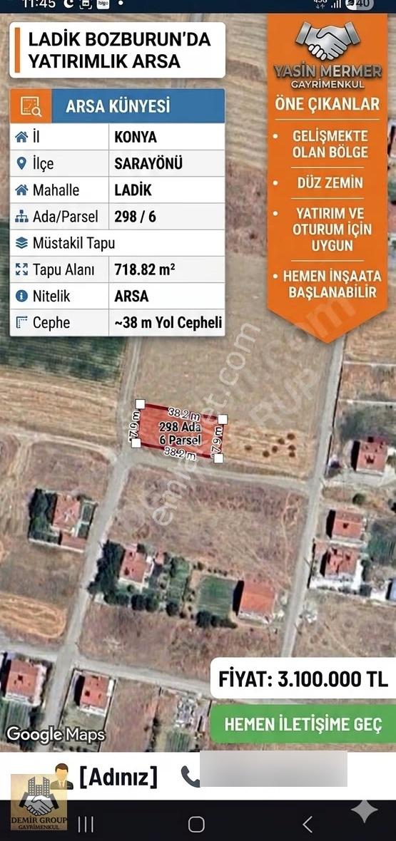 Ladik'te Köşe Parsel 718m² İmarlı Arsa - 2 Villa Yapılabilir