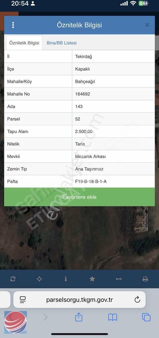 Kapaklı Bahçeağılda İmara 20 Metre Mesafede Kelepir Arazi