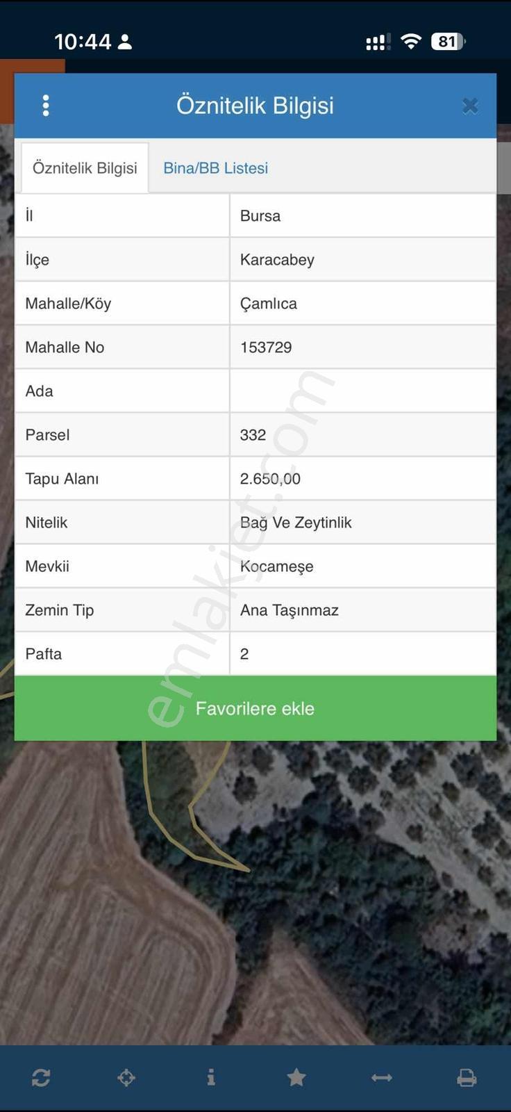 Karacabey Çamlıca Mahallesinde Satılık Zeytinlik