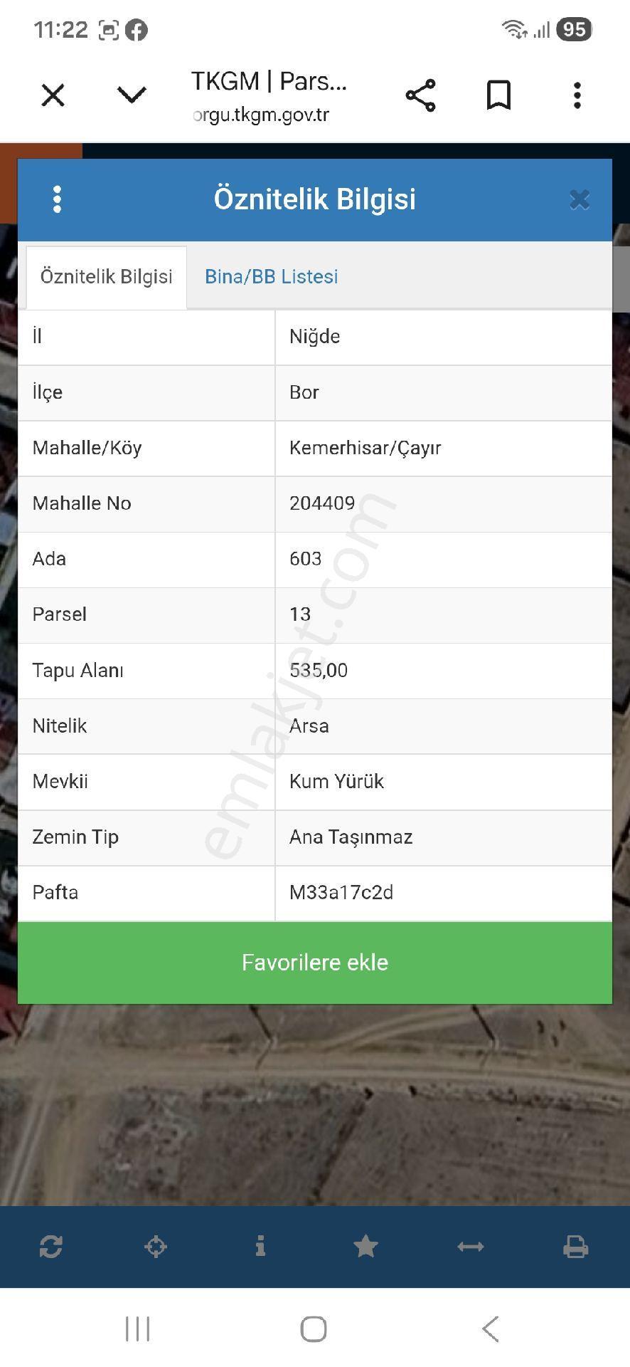 Niğde Bor Kemerhisar/çayır Da Satılık Villa Arsası