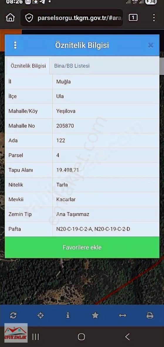 Ula Yeşilova Satılık Tarla 19 Dönüm - Görsel 2