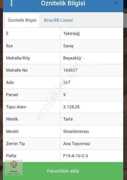 Saray Beyaz Köyde Satılık Tarla