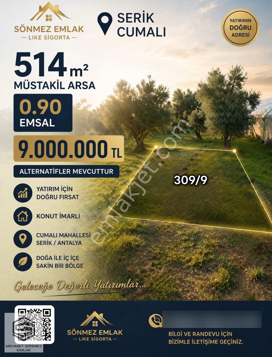 Antalya Serik Cumalı'da 0.90 Emsal 514 M2 Müstakil