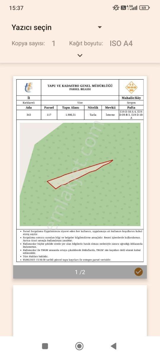 Kırklareli Vize Sergende Satilik 1906 M2 Tek Tapu Tarla - Görsel 7
