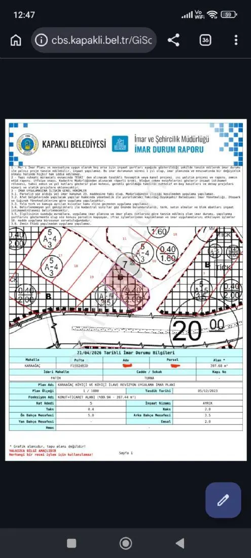 Kapaklı Karaağaçta Caddeye Cepheli Satılık Arsa P.no:1852 M - Görsel 2