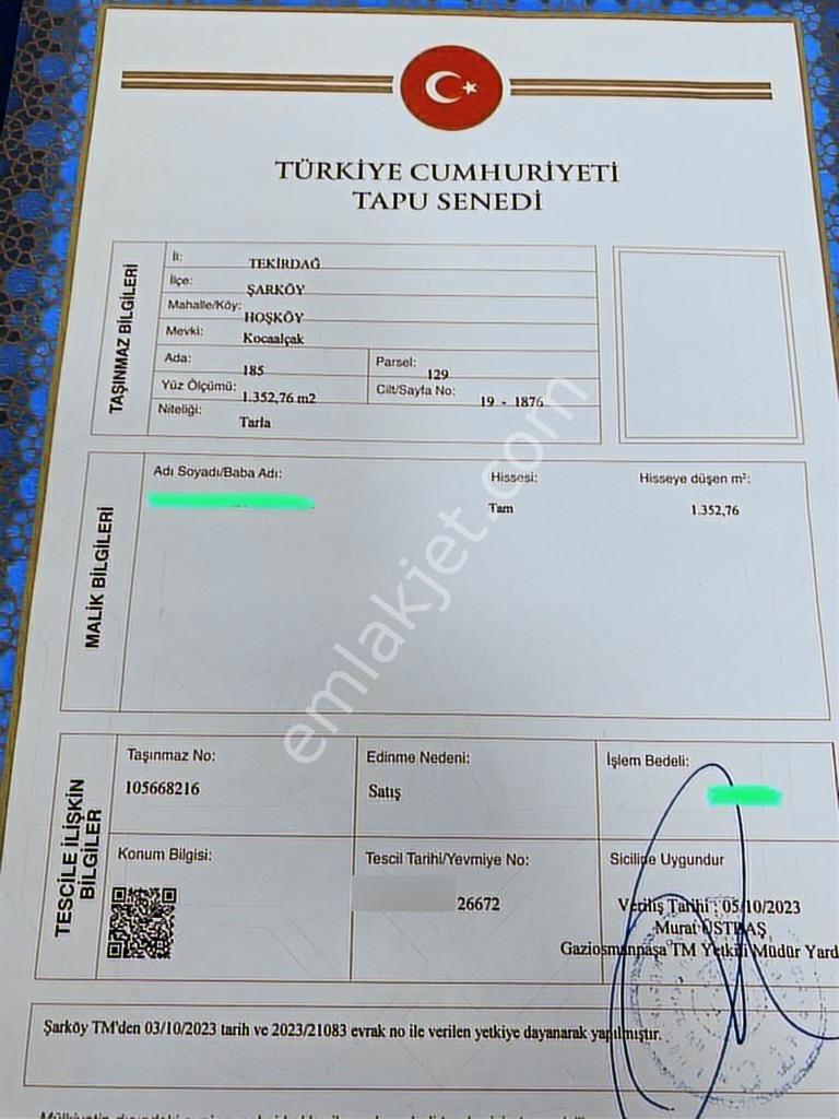 Muğla Emlaktan Şarköy Hoşköyde 1352m Müstakil Tek Tapu Arazi - Görsel 5
