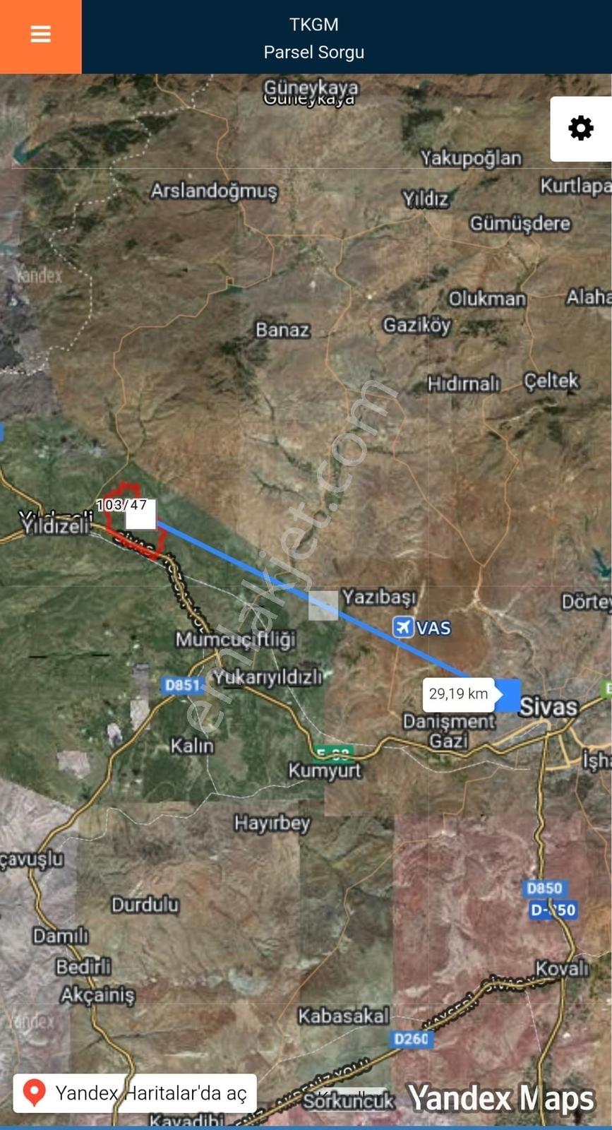 Sivas Yıldızeli Selamet Köye 1 Km Mesaferesmi Yola Cephe 27493m2 - Görsel 3
