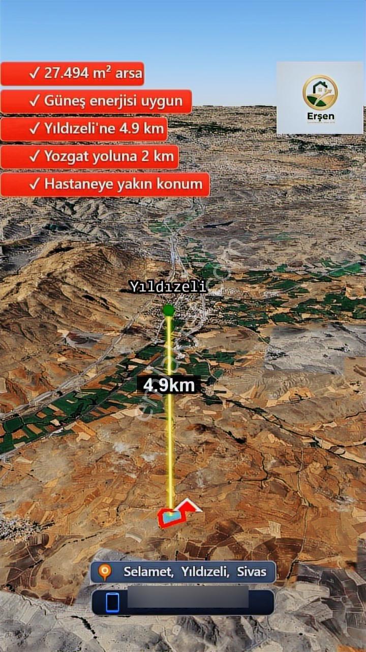 Sivas Yıldızeli Selamet Köye 1 Km Mesaferesmi Yola Cephe 27493m2 - Görsel 2