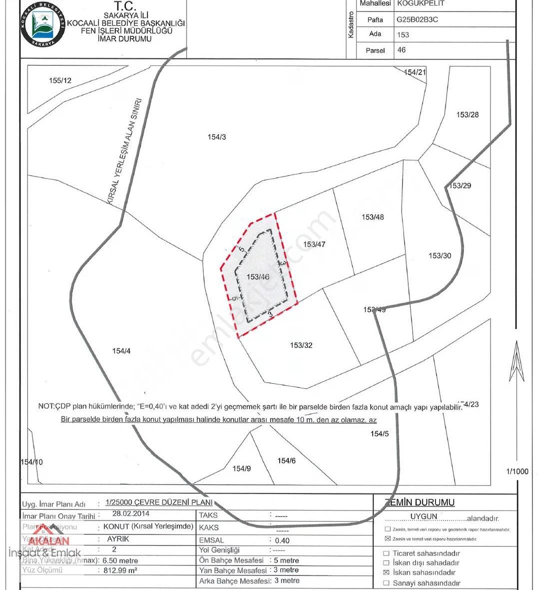 Köşe Konumda Asfalt Yola Geniş Cepheli %40 İmarlı 813 M2 Arsa - Görsel 9