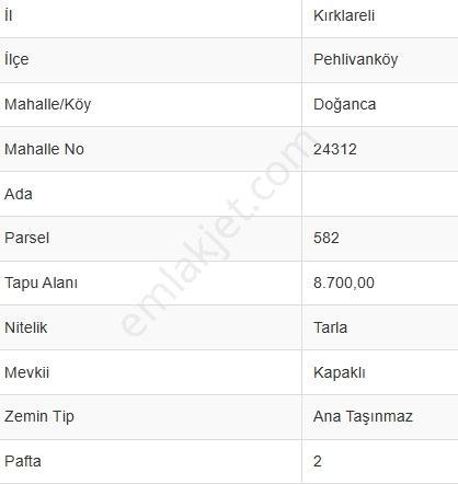 Kırklareli Pehlivanköy Doğanca Da Kapaklı Mevkii 8700 M2 Tarla - Görsel 9