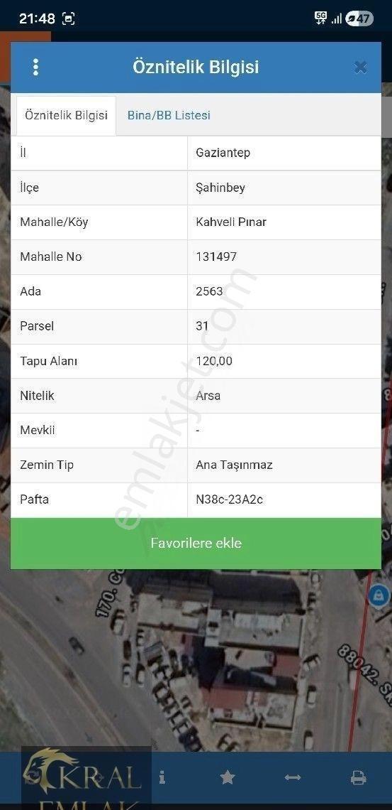 Gaziantep Şahinbey Kahveli Pınarda Ruhsata Uygun B2 Arsa