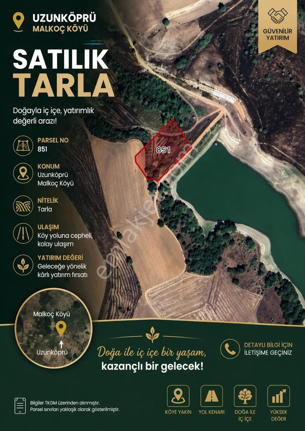 Edirne Uzunköprü Malkoç Köyünde Acil Satılık Tarla - Görsel 2