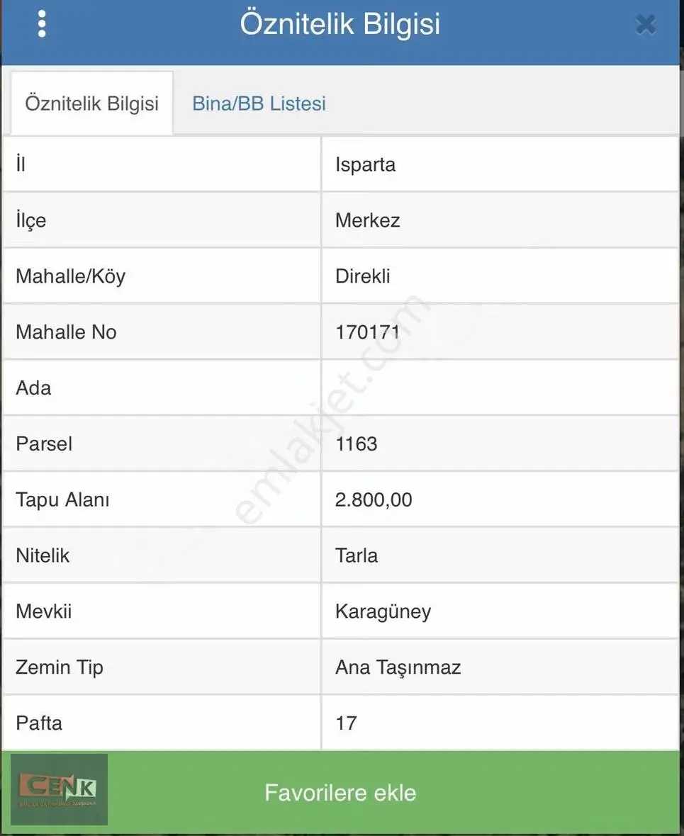 Isparta Merkez Direkli Köyü Satılık Arazi
