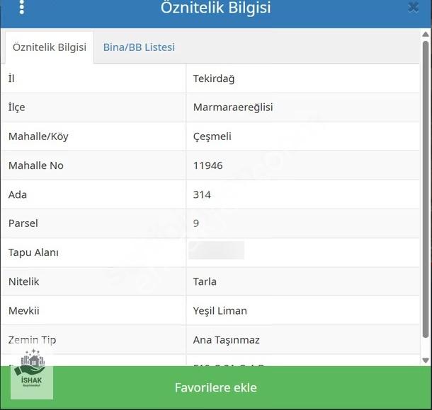 Tekirdağ Marmaraereğlisi Çeşmelide 314,9 Hisseli Tapularımız