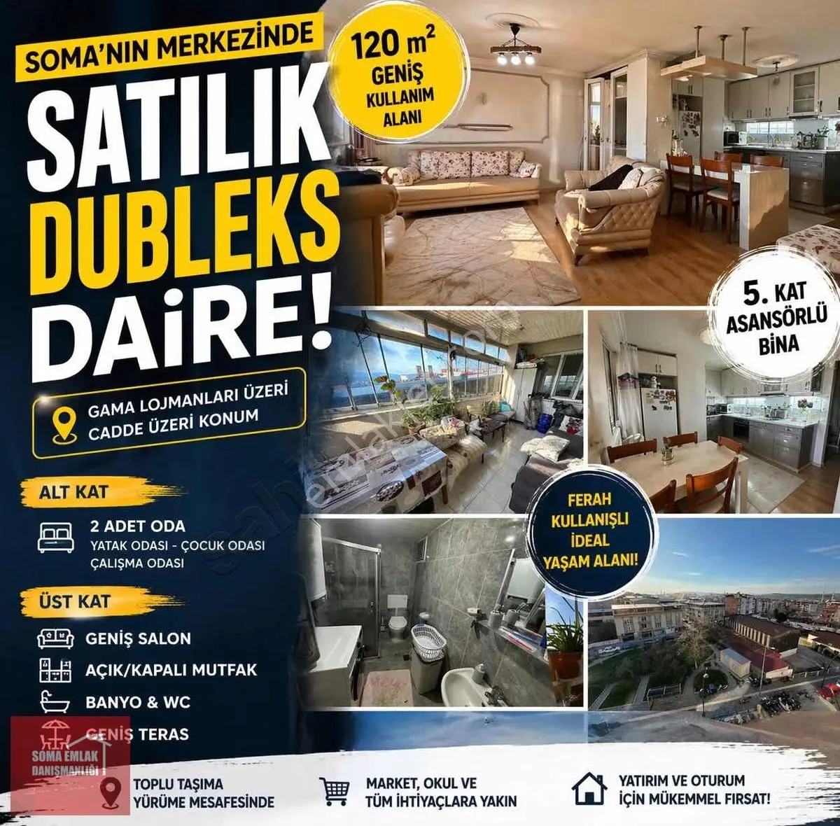 Soma Emlak* Satılık Gama Lojmanları Üzerinde Dubleks Daire