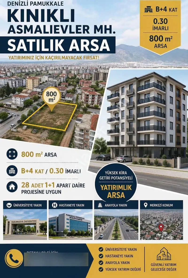 Kınıklı Asmalıevler Mh Sinde 800 M2 Satılık Arsa