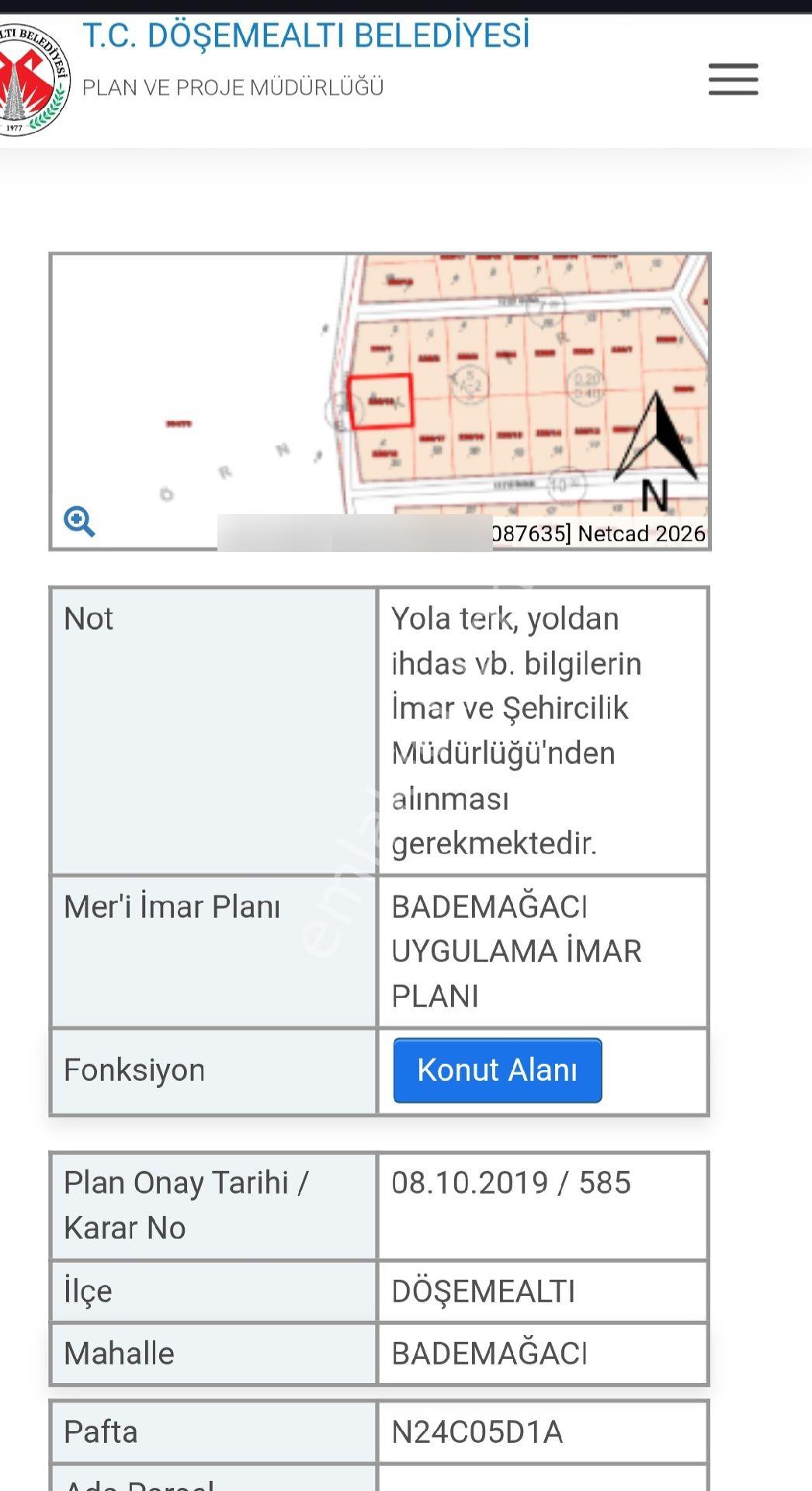 Antalya Döşemealtı Bademağacı'nda Yeni Parselasyonlu 464 M² Arsa