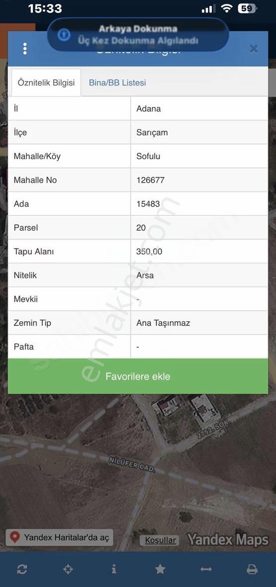 İlan Başlığı: Adana Sarıçam Sofuluda350 M² Arsa