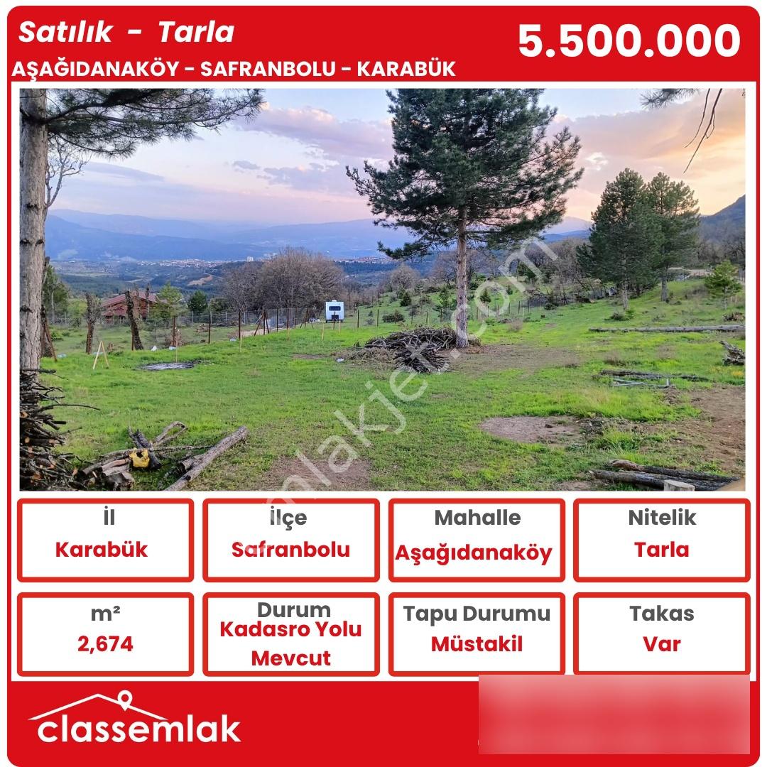 Safranbolu Aşağıdana Köyü' Nde 2674 M2 Satılık Tarla