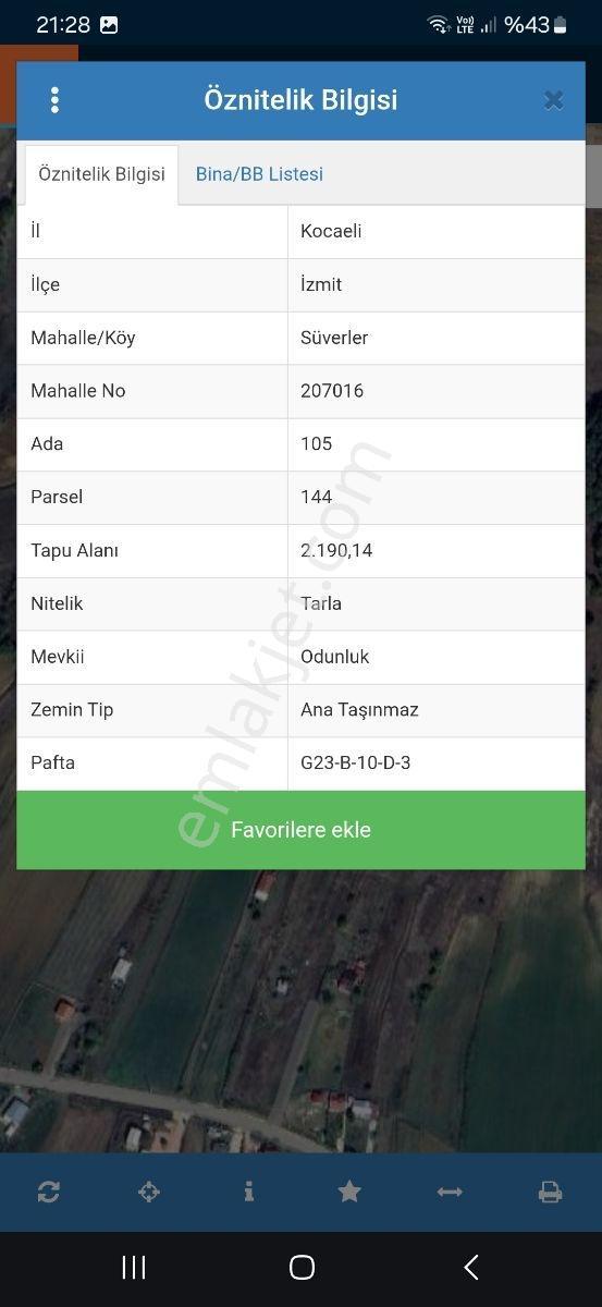 Çelik-ay Gayrimenkul'den İzmit Süverler Köyü Satılık Tarla