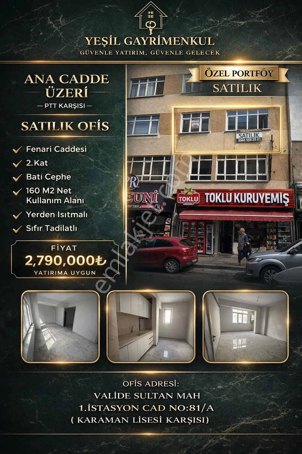Ptt Karşısı Ana Cadde Üzeri Satılık Ofis
