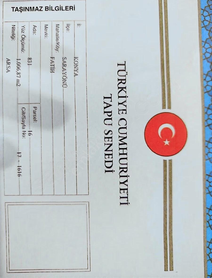 Şokkk Fiyat... Sarayönü Fatih Mh. 1006 M2 Satılık Arsa - Görsel 3