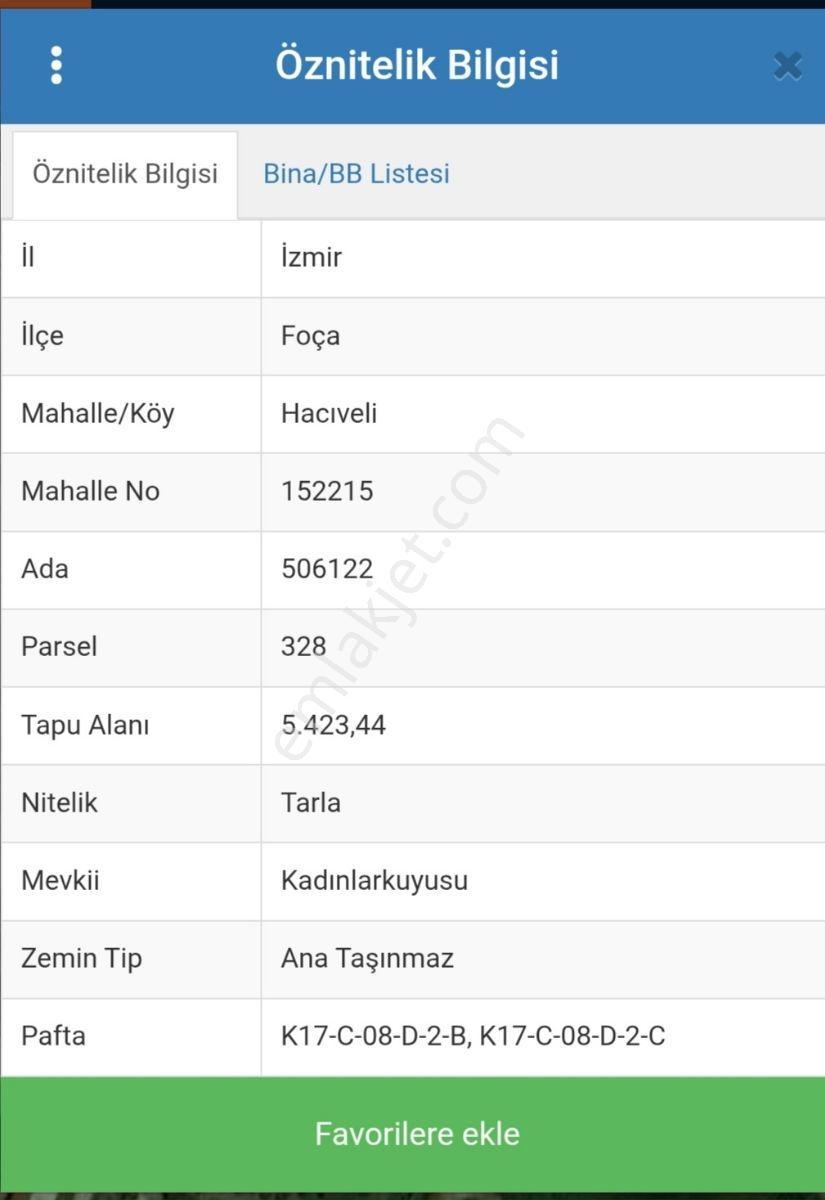 Foça Hacıvelide Yatırımlık Müstakil Tapulu Tarla